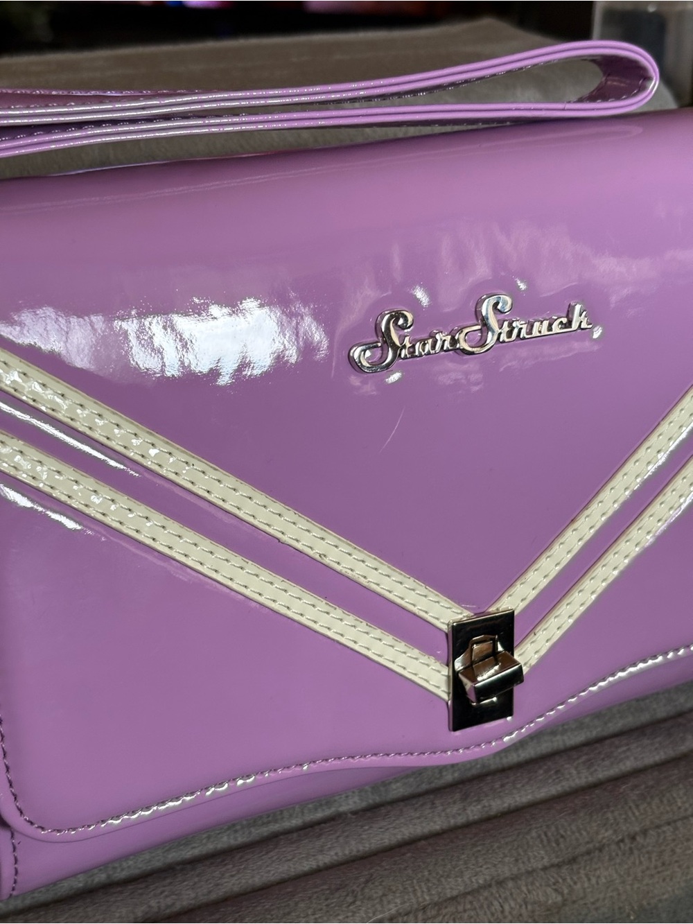 Astro Bettie  Lavender Patent Wristlet/clutch with Cream Trim